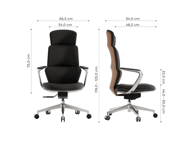 Chaise de bureau,66,5x64x119 cm,avec roulettes,cuir,noir et marron - Conforama C
