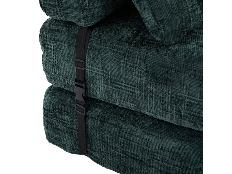  Canapé droit convertible 1 place en tissu vert foncé, avec coussins tête et lombaires pour petits espaces  - Conforama D