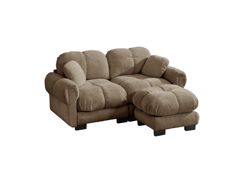  Canapé d'angle 2 places 190 cm canapé modulable en chenille avec 1 pouf mobile, design matelassé, coussins épais, dossier ergonomique, burn Bliss Lite - Conforama A
