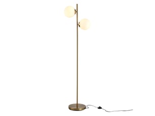 Lampadaire 39x28x165 cm doré et blanc, acier et verre, 2 abat-jour orientés pour salon et chambre