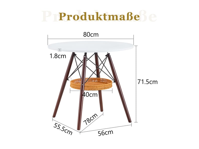 Table à manger ronde,ø80 cm,avec panier de rangement,mdf,blanc et bois noyer - Conforama C