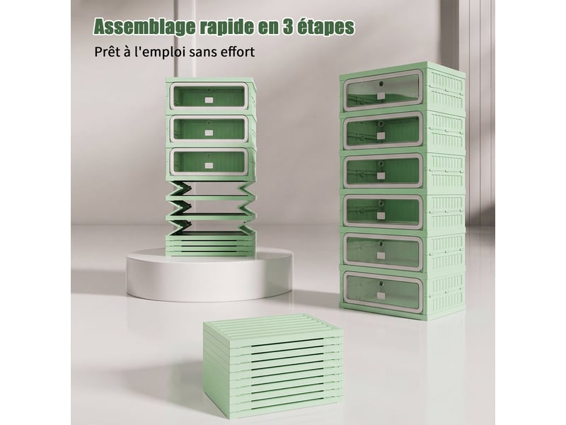  Armoire à chaussures en plastique pp - 12 paire(s) - porte abattante transparente - anti‑poussière - sans assemblage - meuble rangement chaussures petit espace - vert‑gris  - Conforama E