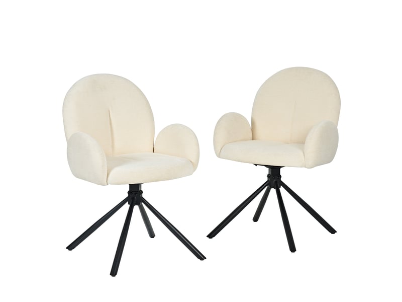  Lot de 2 chaises de salle à manger pivotantes avec accoudoirs, chenille blanc crème et pieds en métal  - Conforama A