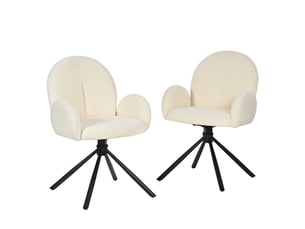 Lot de 2 chaises de salle à manger pivotantes avec accoudoirs, chenille blanc crème et pieds en métal