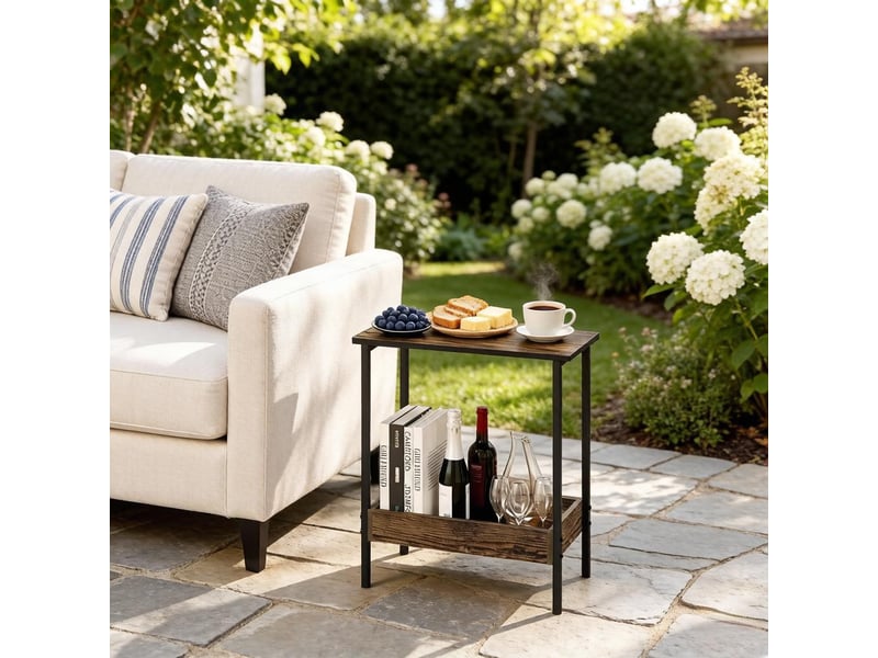  Table basse avec 2 étagères et bords relevés, style moderne, en bois d'ingénierie et métal, noir, 50 × 55 × 25 cm  - Conforama C
