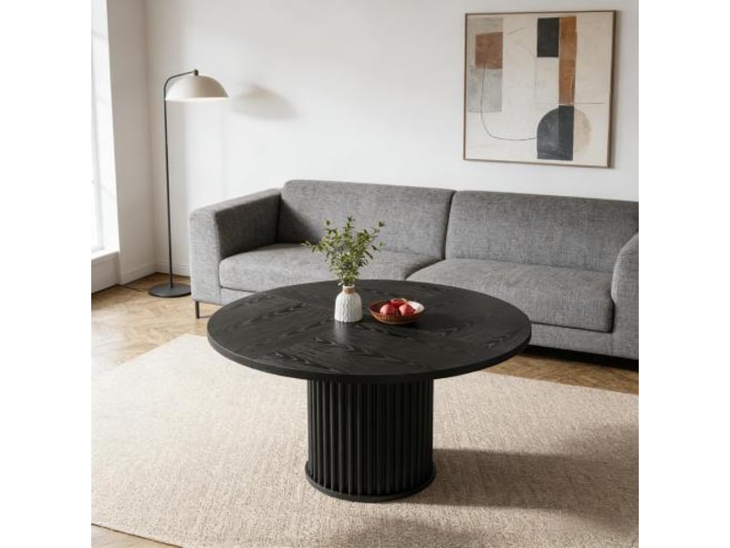  Table à manger ronde en mdf et métal noir ø120x76.5 cm  - Conforama E