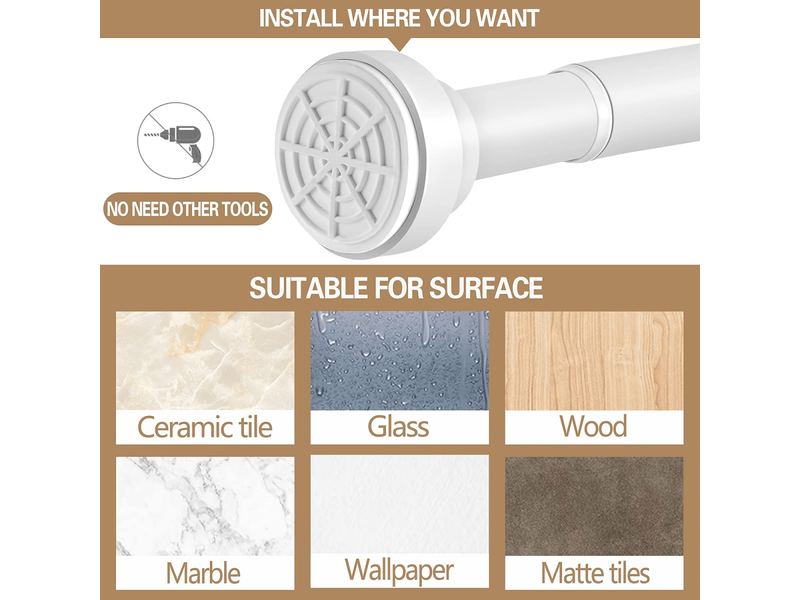  Tringle à vêtements télescopique, tringle à rideau de douche, tringle à rideaux, tringle télescopique réglable antirouille (blanche  - Conforama B