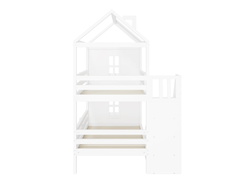  Lit superposé enfant 90x200 multifonction blanc avec escalier de rangement et tiroirs  - Conforama W