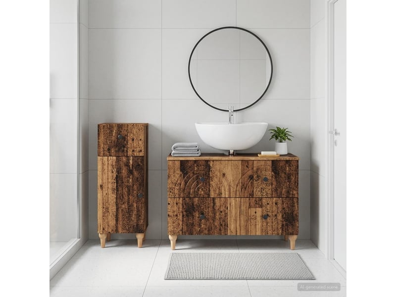  Ensemble de 2 meubles de salle de bain alkmaar bois ancien cf63042  - Conforama B