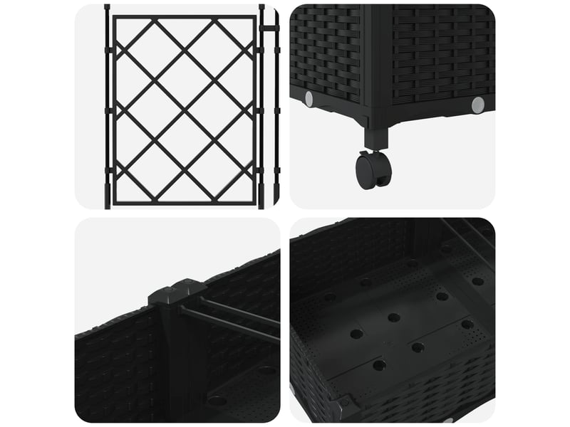 Jardinière - bac de jardin avec treillis et roues 2 pcs noir pp - Conforama E