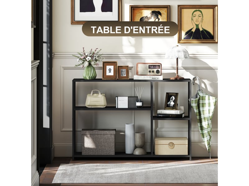  Console meuble étroite à 4 niveaux style industriel cadre en acier, noir, 110 x 30 x 75 cm  - Conforama R