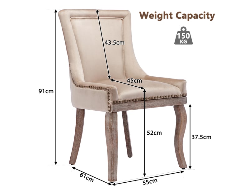  Chaise de salle à manger lot de 6 en velours beige evryae  - Conforama E