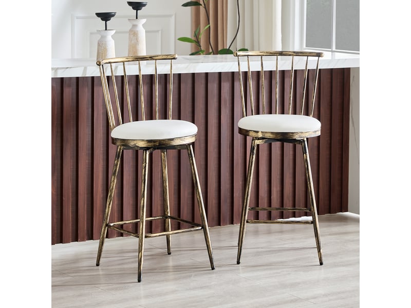  Lot de 2 tabourets de bar,39x39x96 cm,métal et similicuir,marron et blanc  - Conforama B