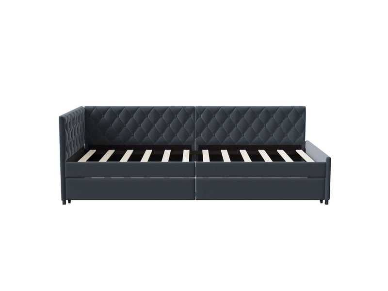  Lit banquette gigogne 90 x 200 cm gris - canapé-lit extensible en velours avec sommier à lattes et lit gigogne pour chambre d'amis  - Conforama E