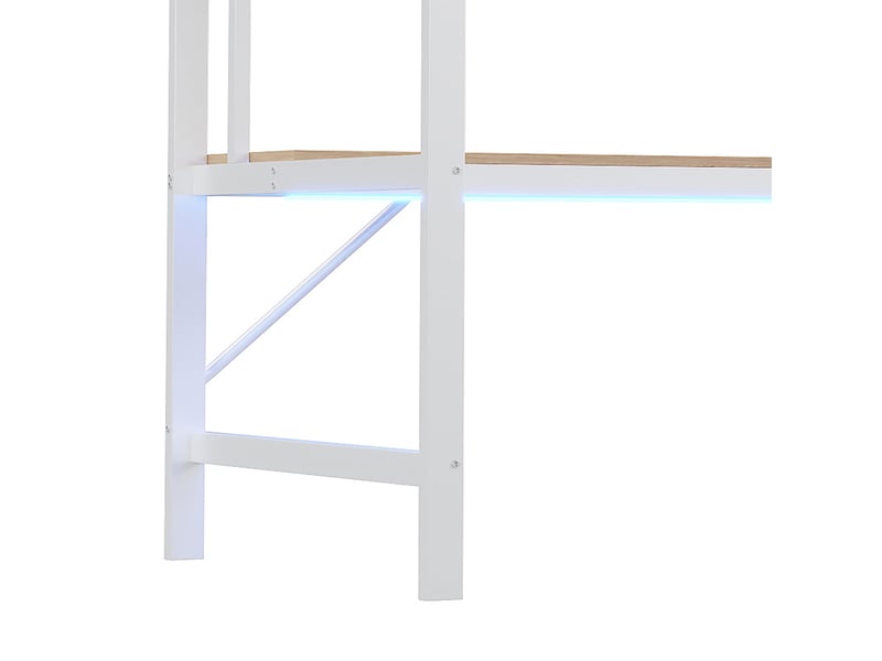  Lit mezzanine en métal, lit simple avec bureau, étagères, prise, usb et led, 90x200 cm, sans matelas, blanc  - Conforama E