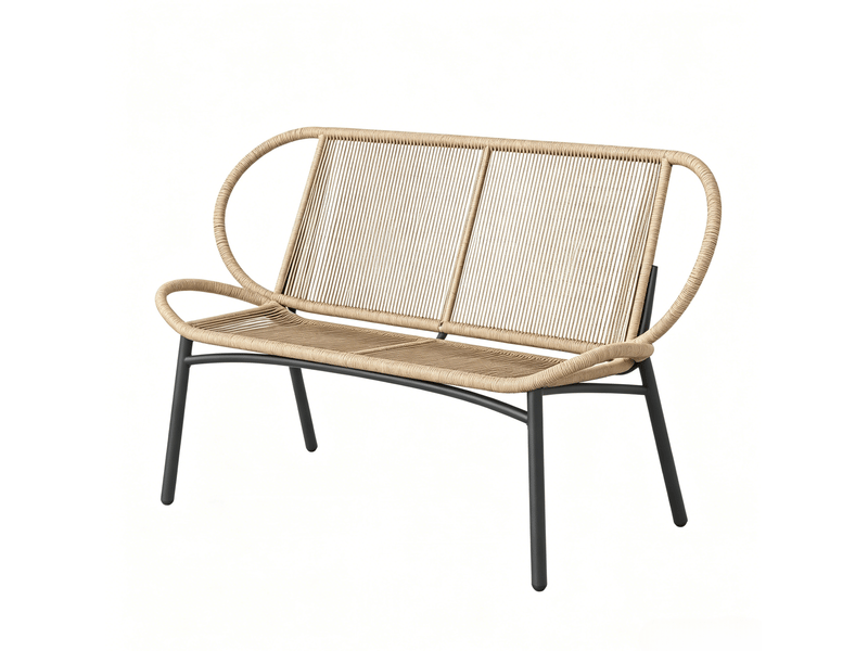  Banc de jardin 2 places avec assise en résine tressée, structure métal noir  - Conforama A