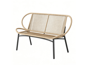 Banc de jardin 2 places avec assise en résine tressée, structure métal noir