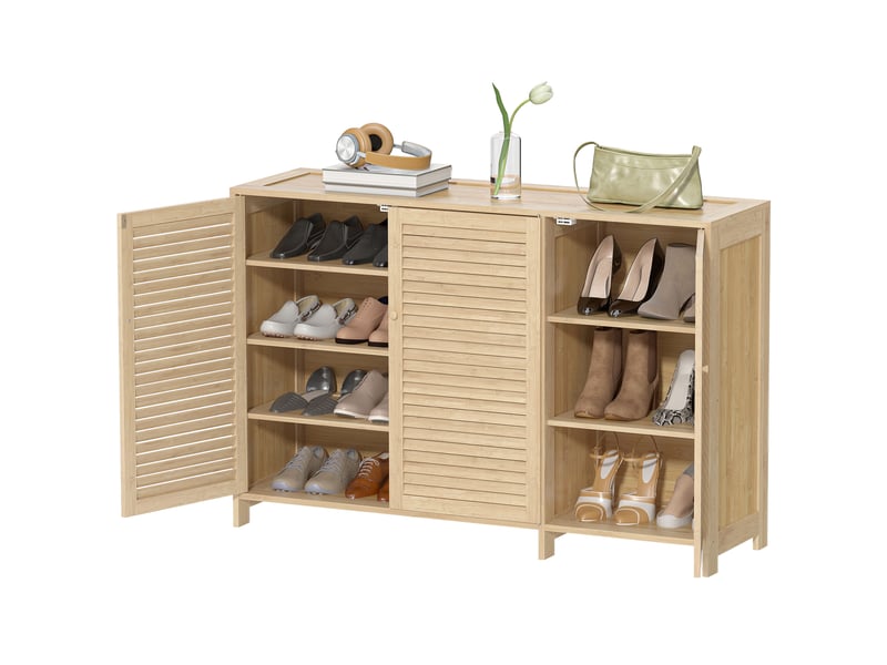  Meuble à chaussures 3 portes persiennes 5 étagères réglables bambou  - Conforama E