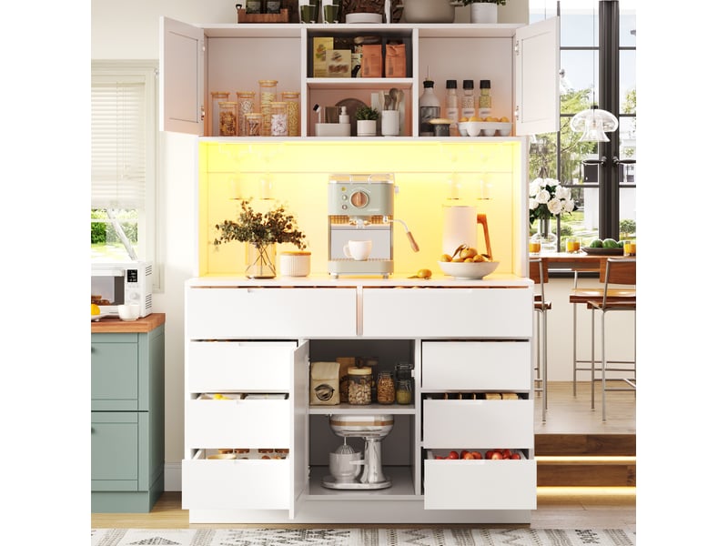  Haut de rangement cuisine 120x40x183.5 cm led 8 tiroirs mdf blanc  - Conforama E