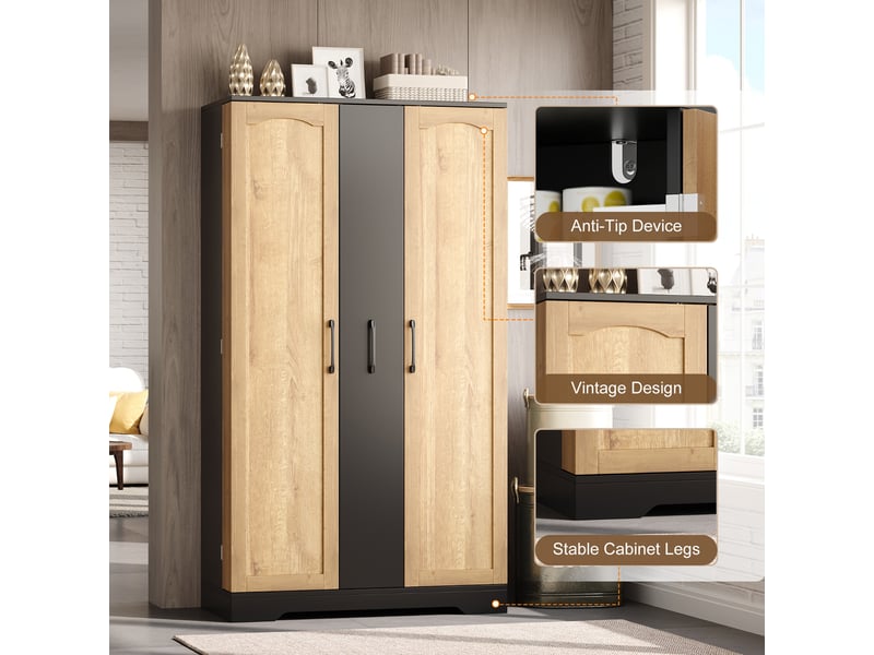  Armoire de cuisine noire, meuble de rangement avec étagère à épices, 150cm (sans matelas).  - Conforama E