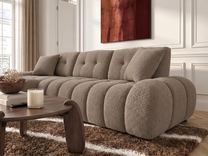  Bobochic canapé d'angle avec dossier avance recule apollon en tissu bouclette taupe  angle gauche APOLLON - Conforama C