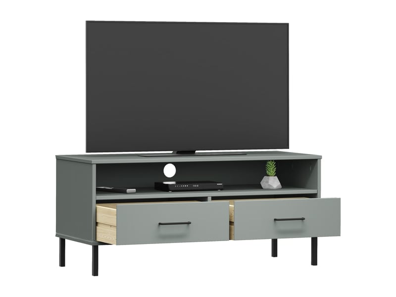  Meuble tv - banc tv - meuble de rangement avec pieds en métal gris bois de pin massif oslo  - Conforama C