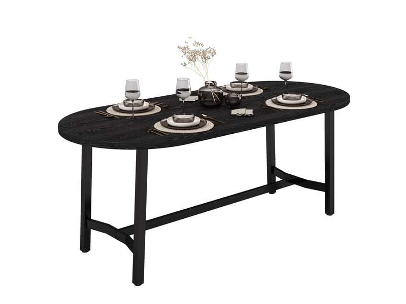  Table de salle à manger pour 6 à 8 personnes avec angles arrondis, pieds en métal, noir, 180 × 80 × 75 cm  - Conforama A