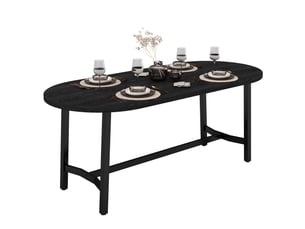 Table de salle à manger pour 6 à 8 personnes avec angles arrondis, pieds en métal, noir, 180 × 80 × 75 cm