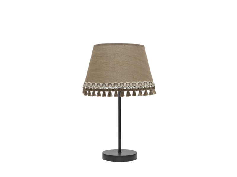  Fabrilamp ada lampe à poser noire et sable, abat-jour conique en toile de jute à franges, 1 x e14, 43 cm 186571009 - Conforama A