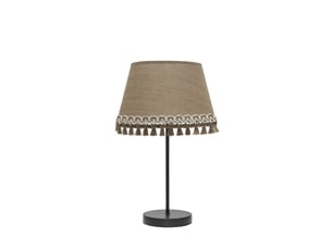 Fabrilamp ada lampe à poser noire et sable, abat-jour conique en toile de jute à franges, 1 x e14, 43 cm