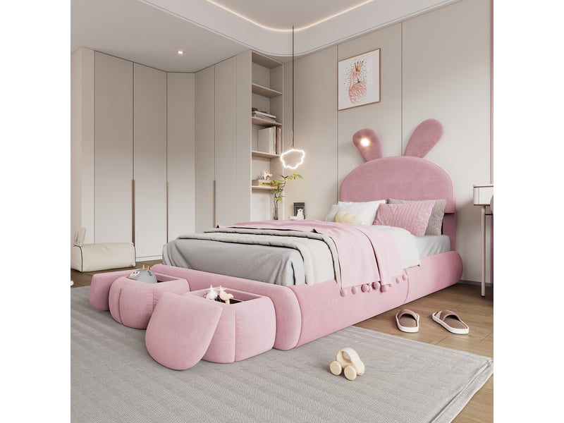  Lit avec rangement rembourré 90x200cm coloris rose led lit enfant rose - Conforama E
