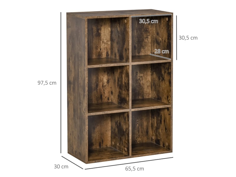  Étagère à 3 niveaux avec 6 cubes de rangement pour bureau, 65,5 x 30 x 97,5 cm, marron rustique  - Conforama E