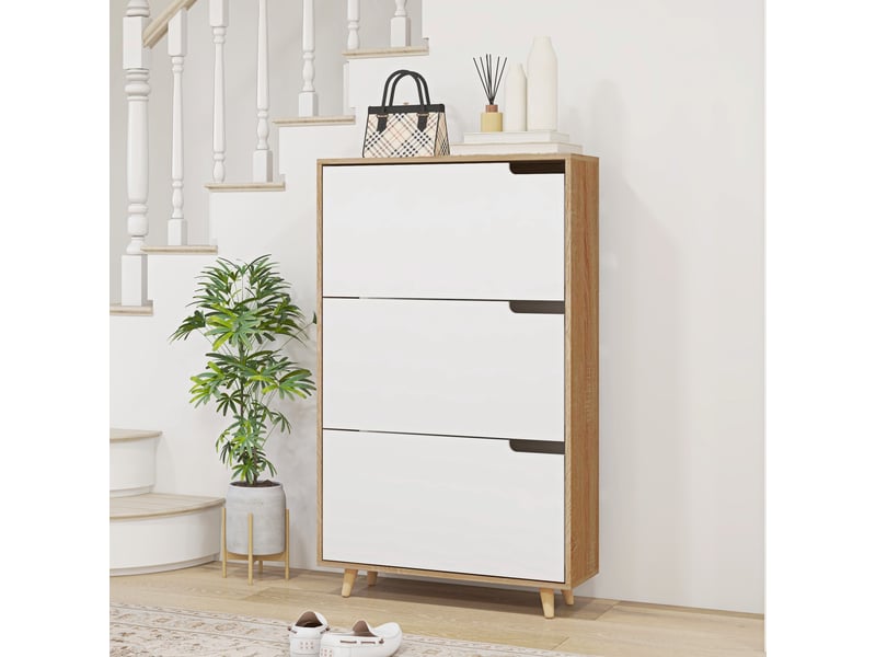 Meuble à chaussures gain de place à 3 tiroirs avec étagère réglable pour 18 à 24 paires de chaussures, 72 x 24 x 119 cm, blanc - Conforama C