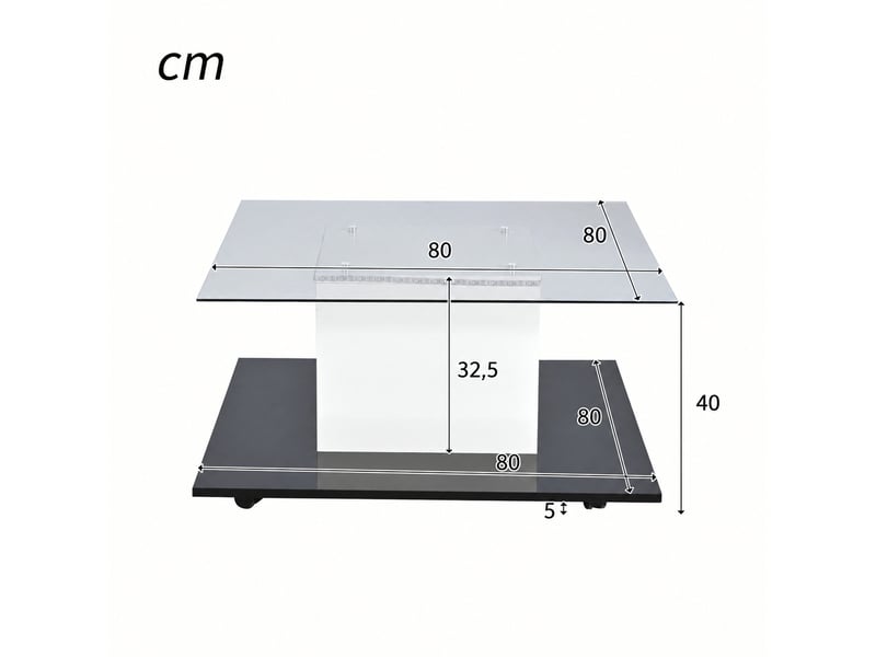  Table basse moderne en verre trempé avec éclairage led réglable, 80 x 80 x 40 cm  - Conforama C