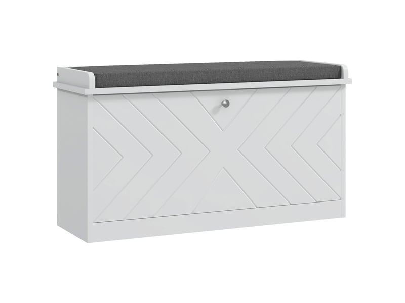  Banc à chaussures gain de place avec coussin et tiroir pliable pour 8 paires de chaussures, 80 x 26 x 44,5 cm, blanc  - Conforama A