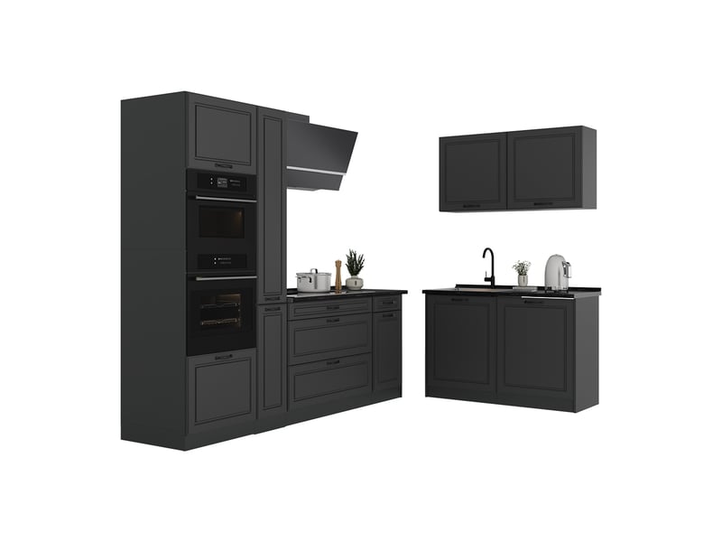  Vicco cuisine en angle, anthracite campagneanthracite, 230 x 120 cm plan de travail marbre  - Conforama E