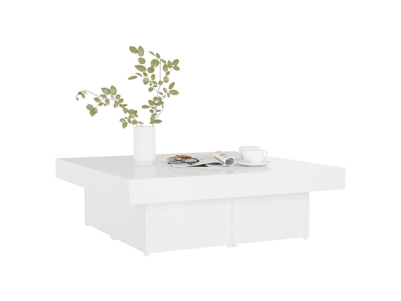  Table basse rectangulaire | table de salon blanc brillant 90x90x28 cm bois d'ingénierie  - Conforama C