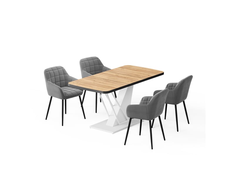  Vicco ensemble de table à manger, chêne de force doréblanc, 120x80cm avec 4 chaises de salle à manger  - Conforama A