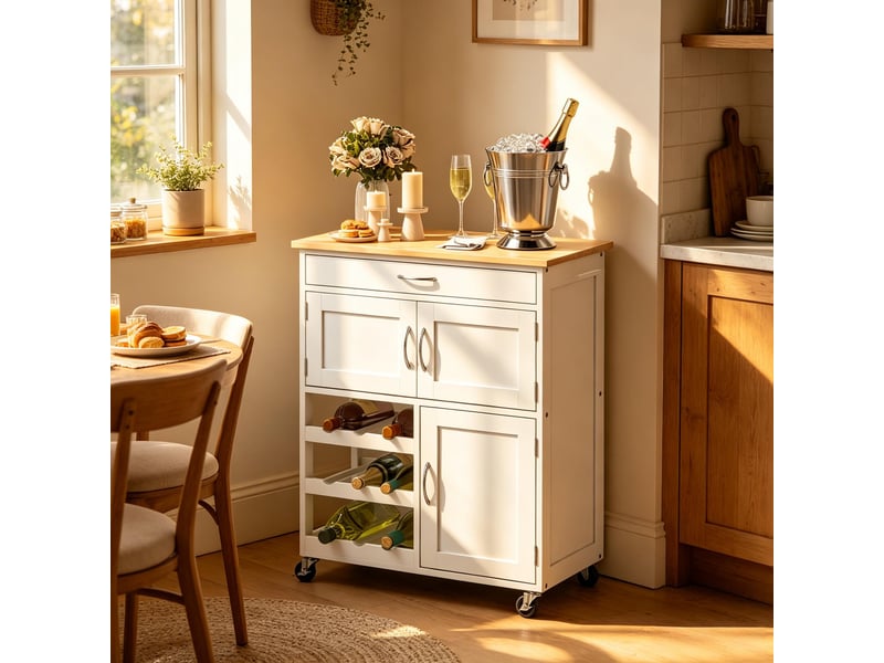 Desserte de cuisine compacte avec rangement, meuble roulant buffet, organisateur, blanc - Conforama D