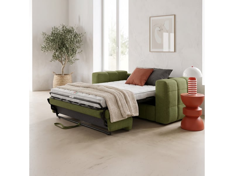 Canapé capitonné convertible 3 places en tissu chenille vert olive - ouverture express - cester Cester - Conforama B