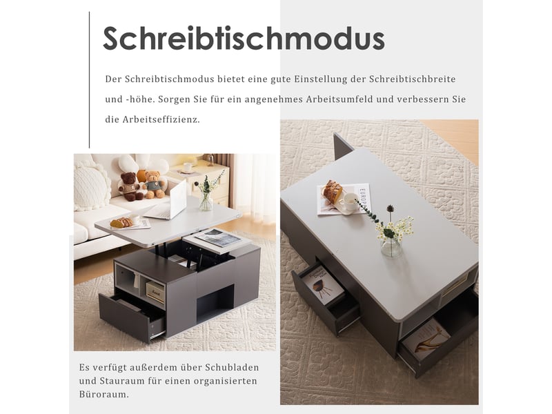 Table basse relevable 100 x 51 cm en aggloméré gris - Conforama D