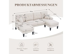 Canapé d'angle panoramique fixe <strong></strong> <strong></strong> 4 places Tissu beige avec coffre de rangement