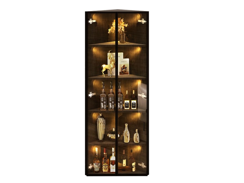  Vitrine d'angle noire avec led 62x35x160 cm, vitrine en verre trempé anti-poussière pour salon et bureau  - Conforama E