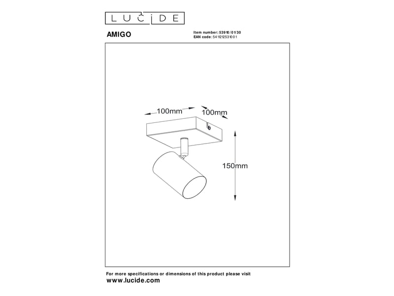 Plafonnier applique murale 1xgu10 40 w dimmable noir - lucide - amigo  - Conforama D