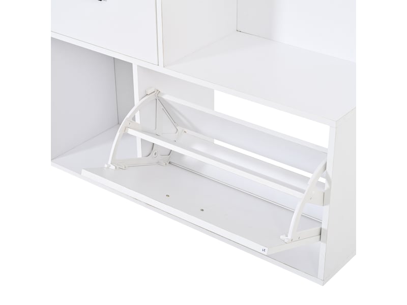 Portemanteau, portant à vêtements, banc à chaussures, armoire, 2 tiroirs, 3 crochets pour vestes, chapeaux, un miroir en verre, à côté de trois N625P446806807W - Conforama C