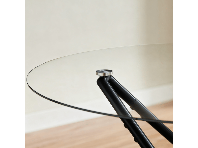 Table à manger ronde 90x90x78 cm, 1 à 4 personnes, verre trempé, pieds métal, stables réglables, noir - Conforama D