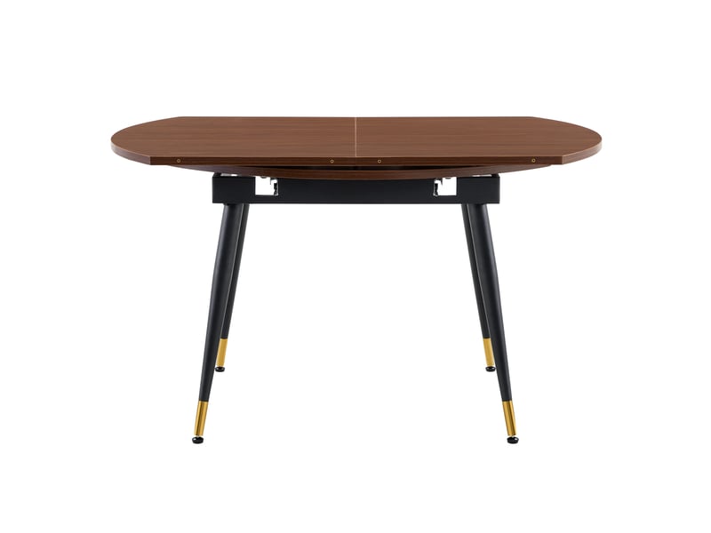 Table à manger extensible ronde à ovale noyer, plateau mdf, pieds métal avec accents dorés, 6 à 8 places - Conforama D