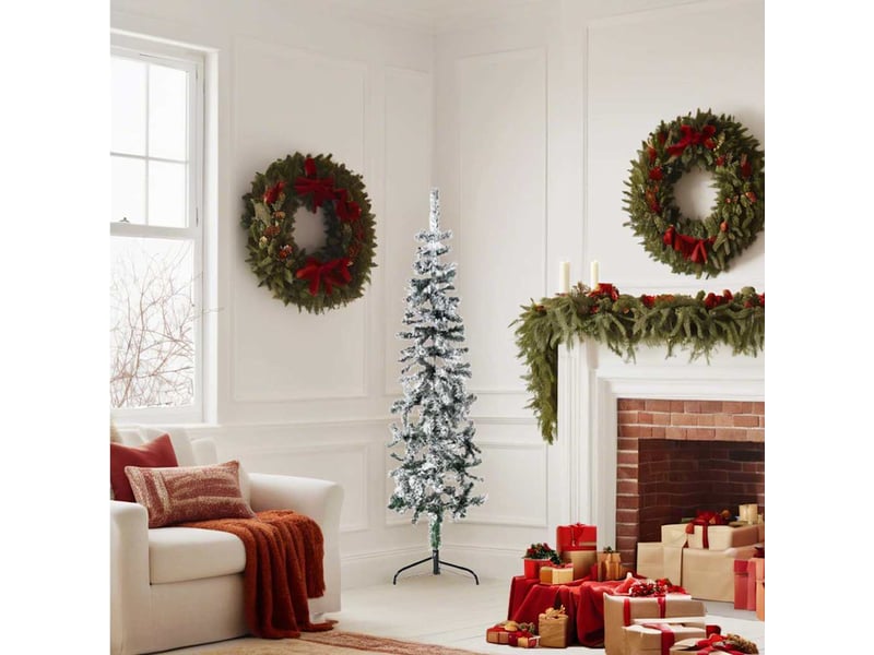  Demi sapin de noël, arbre de noël artificiel mince avec neige floquée 150 cm  - Conforama A