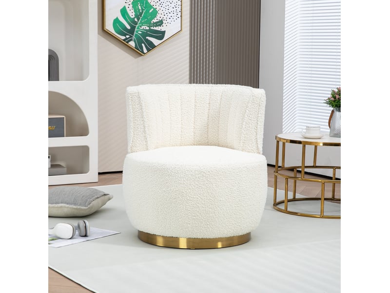  Fauteuil pivotant à 360° en tissu teddy blanc  - Conforama B