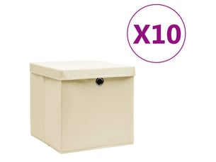 Boîtes de rangement avec couvercles 10 pcs 28x28x28 cm crème